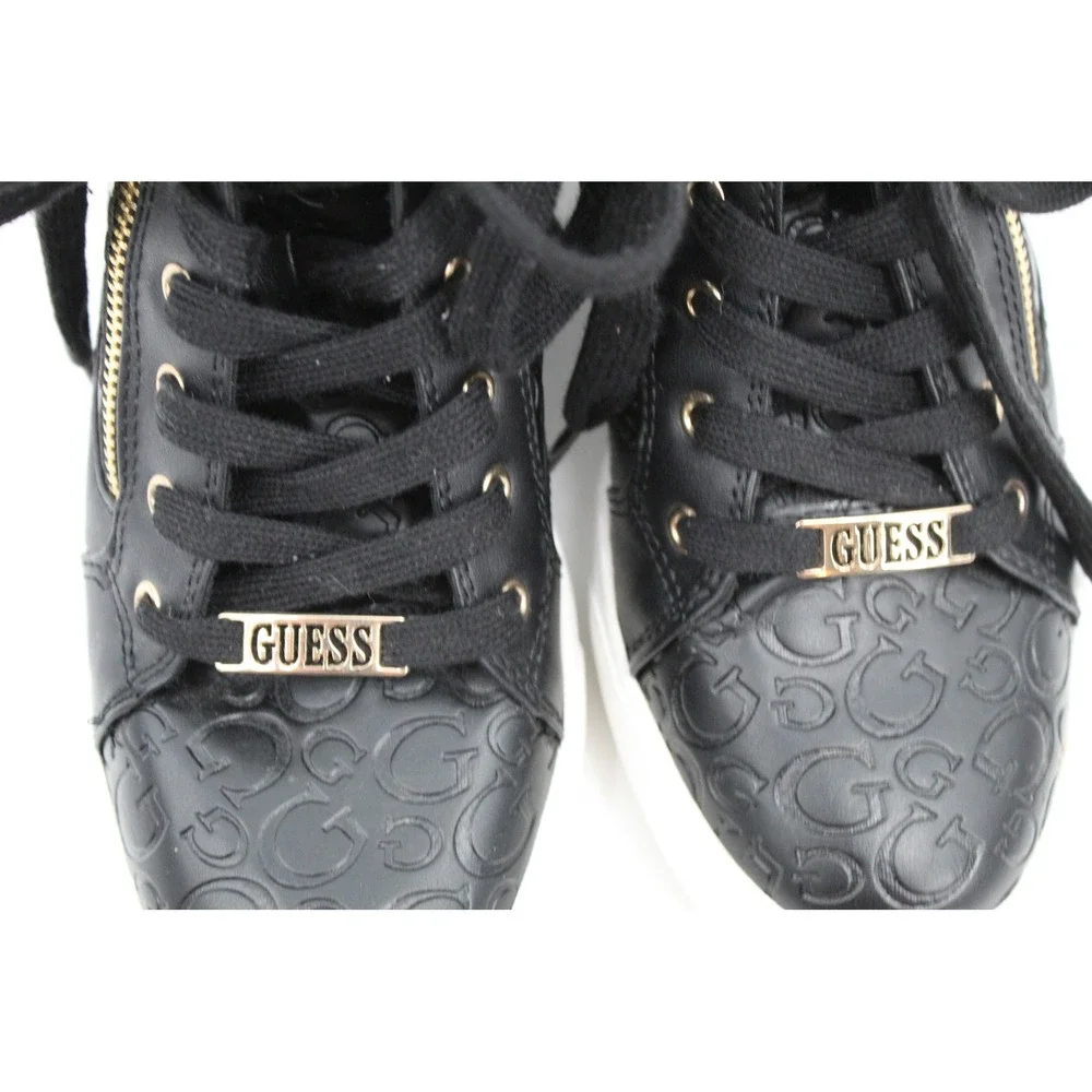Guess Los Angeles Womens Black Embossed Logo Wedge High Top Sneakers Gold Zip